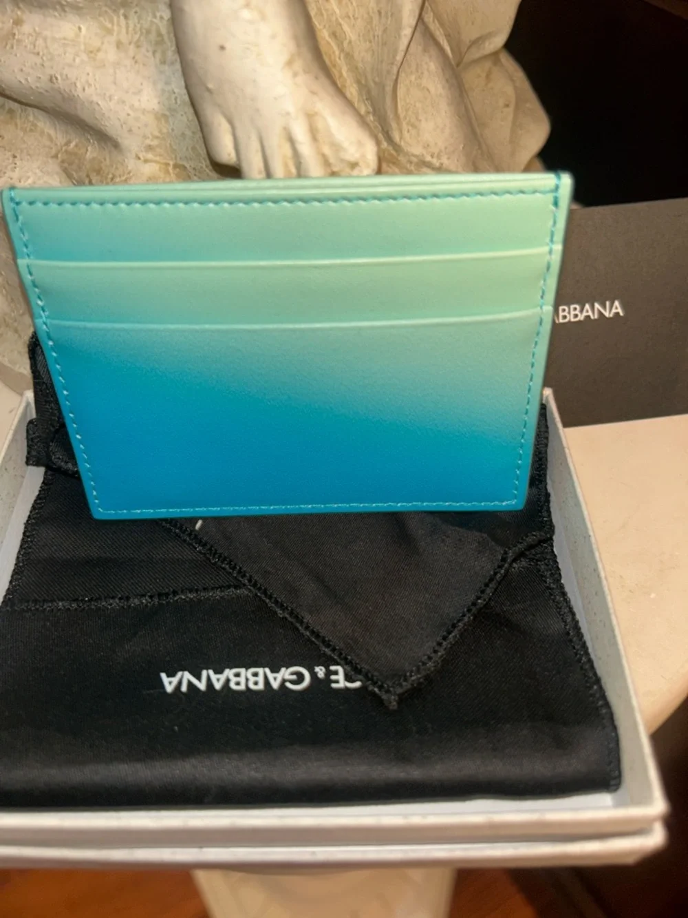 Dolce & Gabbana Turquoise to Aqua Ombré Leather Card Holder